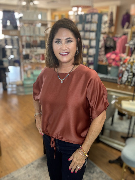 Round Neck Drawstring Top