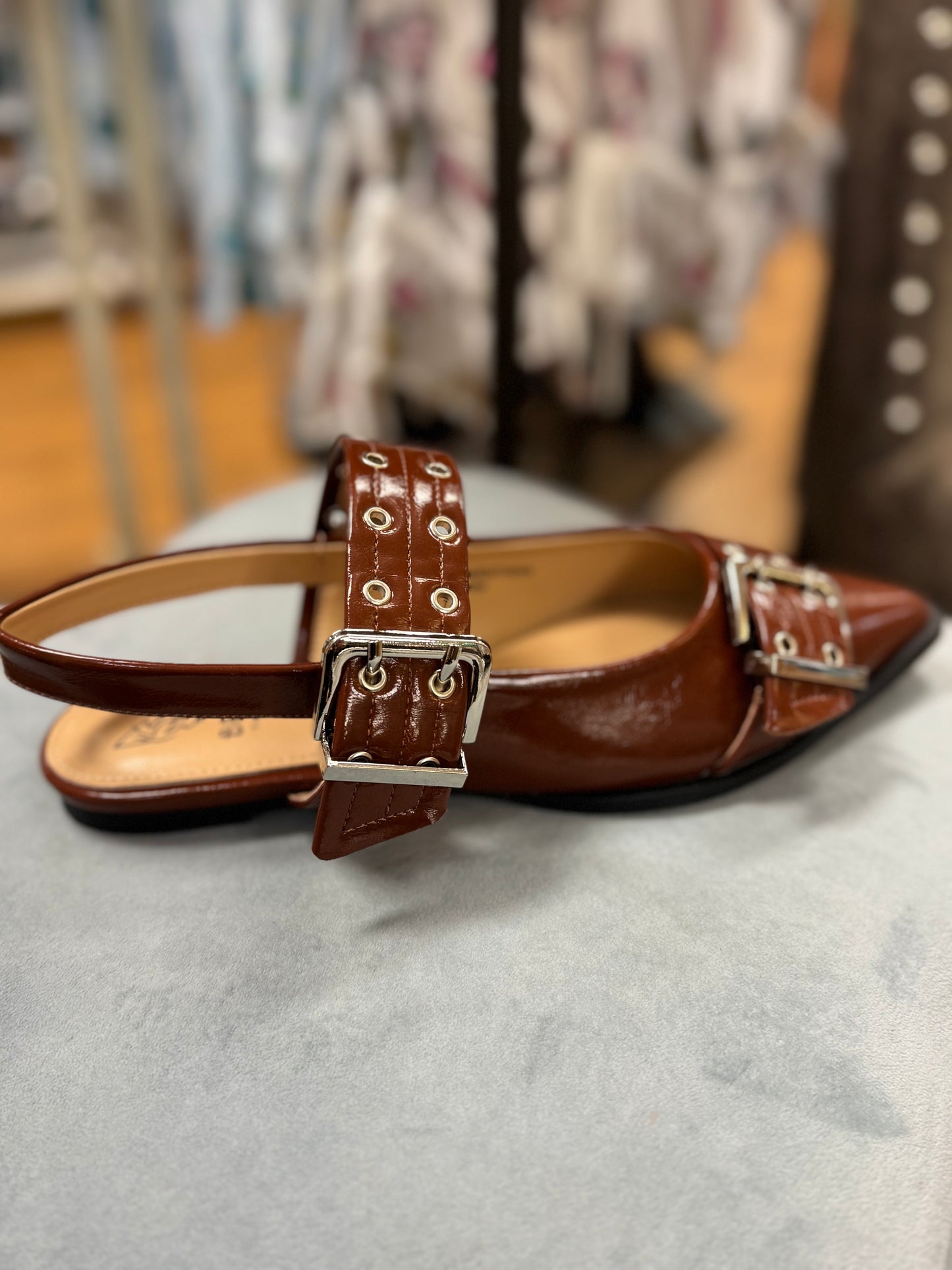 Swirl Buckled Slingback Flats