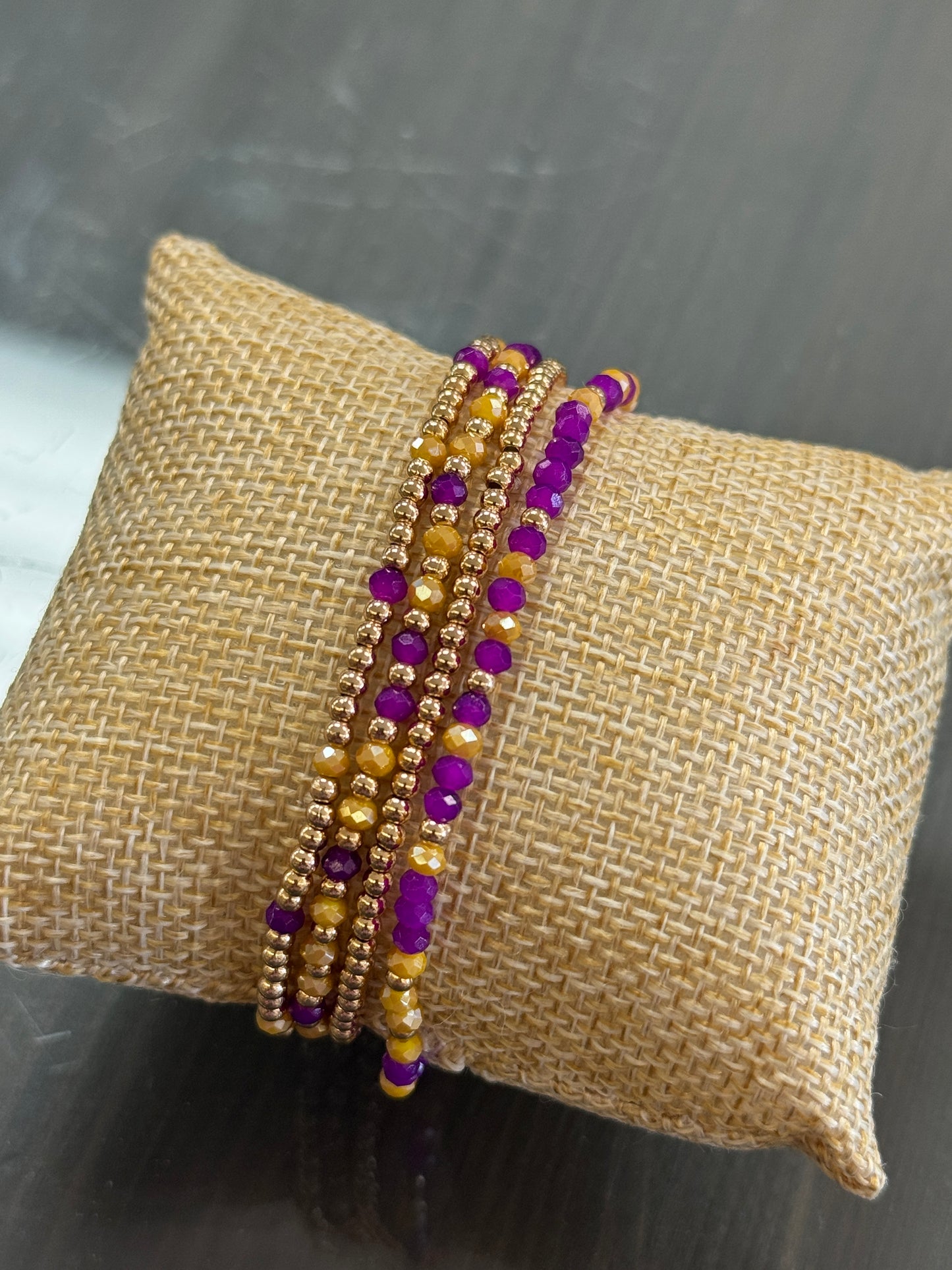 purple and gold bead bracelets
