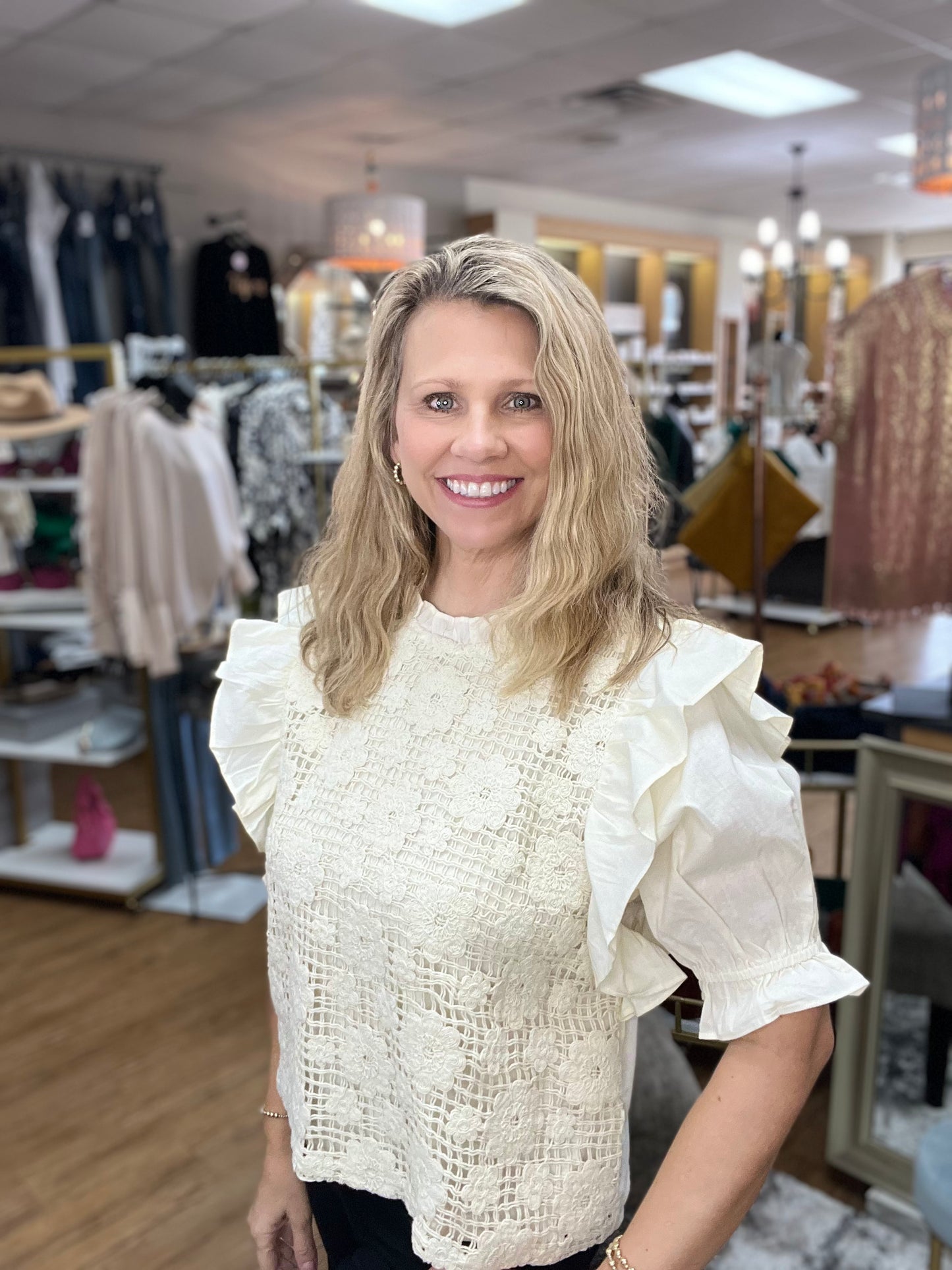 Crochet top with butterfly shoulder