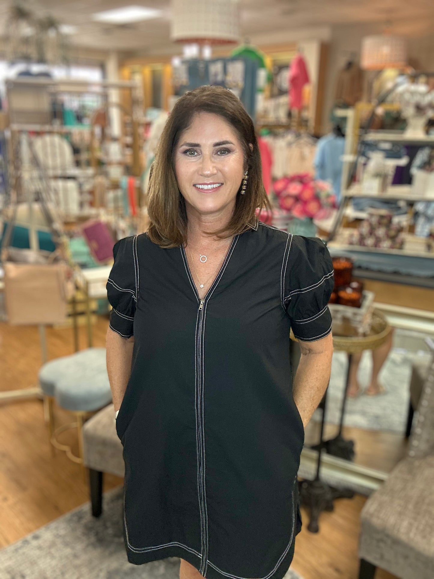 Zip Up Dress w/Stitching Detail