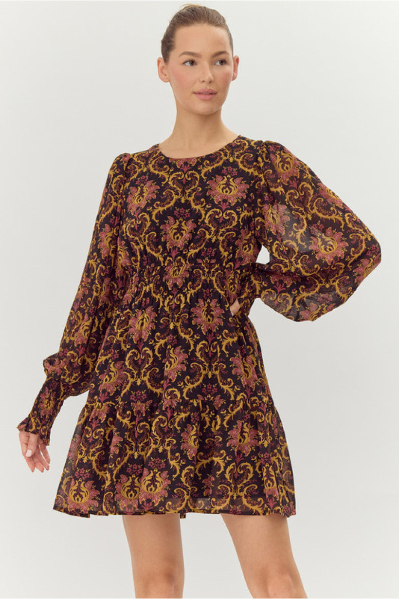 Paisley Scroll with ruched waist and sleeves