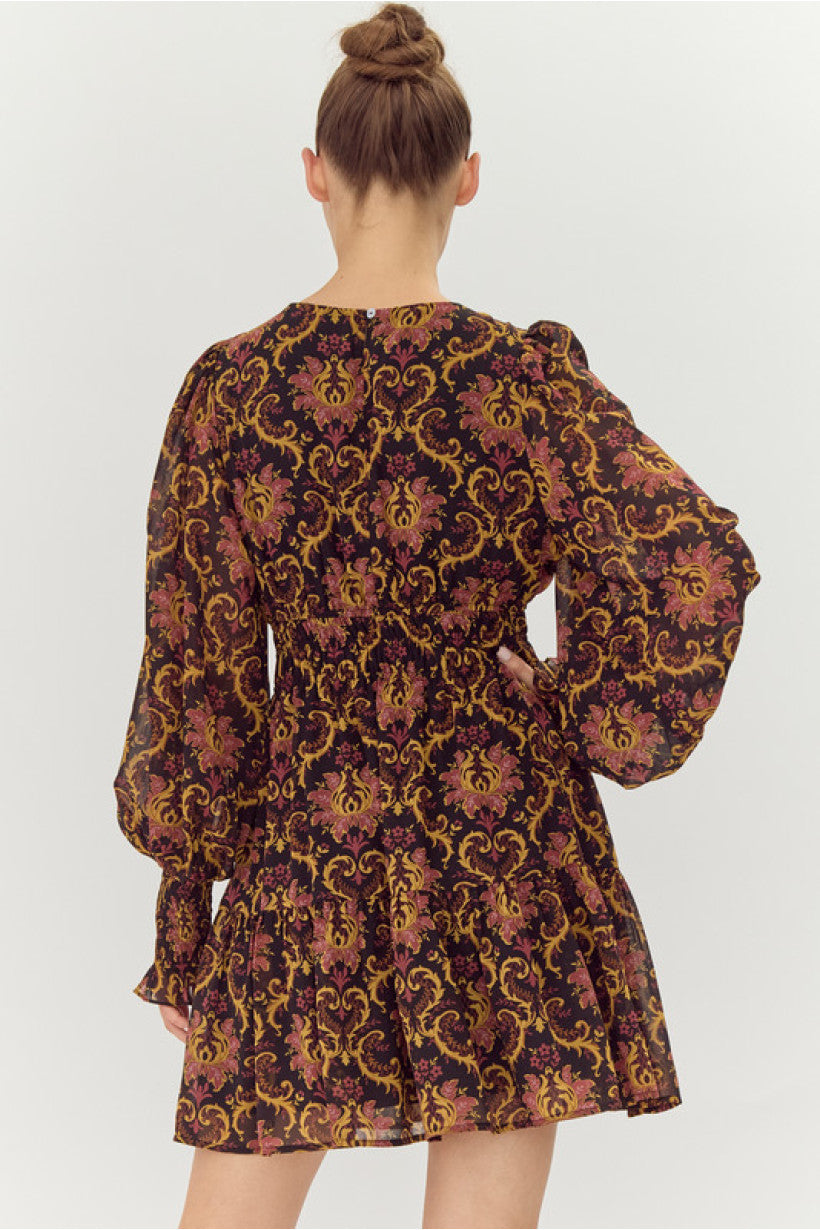 Paisley Scroll with ruched waist and sleeves