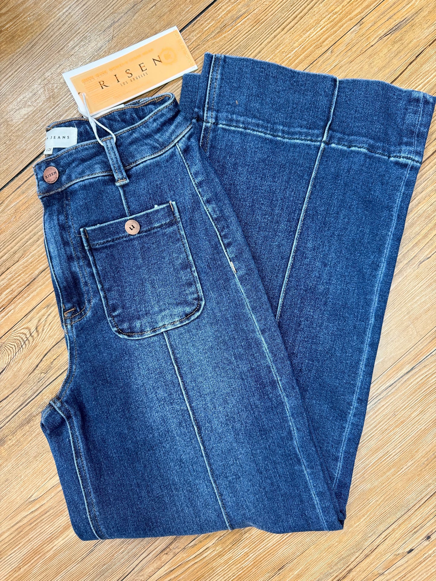 HIGH RISE CROP WIDE JEANS WITH PINTUCK/PATCHPOCKET