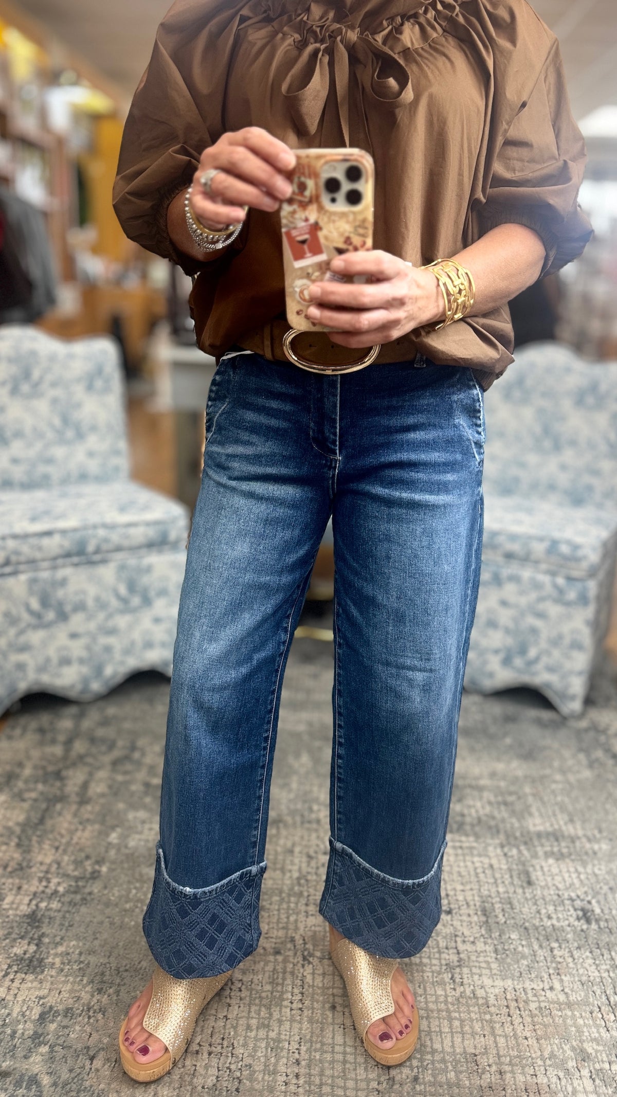 Crop Jeans w/Plaid Cuff