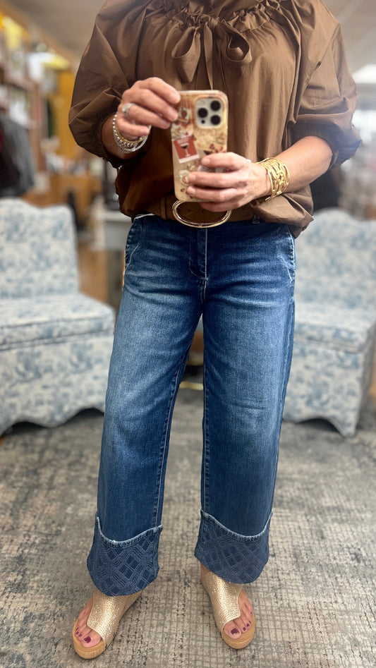 Crop Jeans w/Plaid Cuff