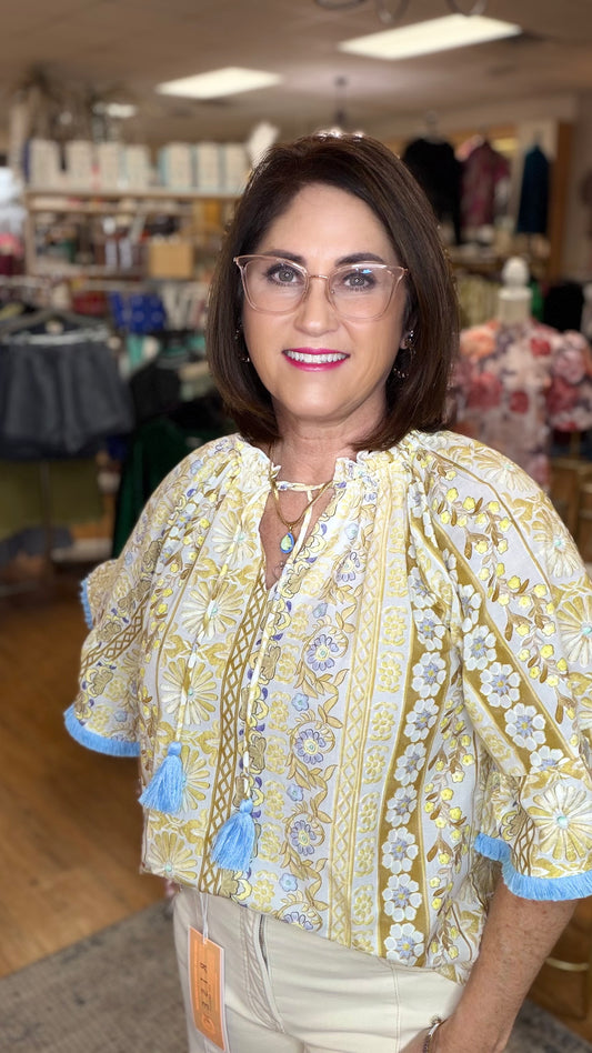 Fringed Detail Tassel Floral Embroidery Top