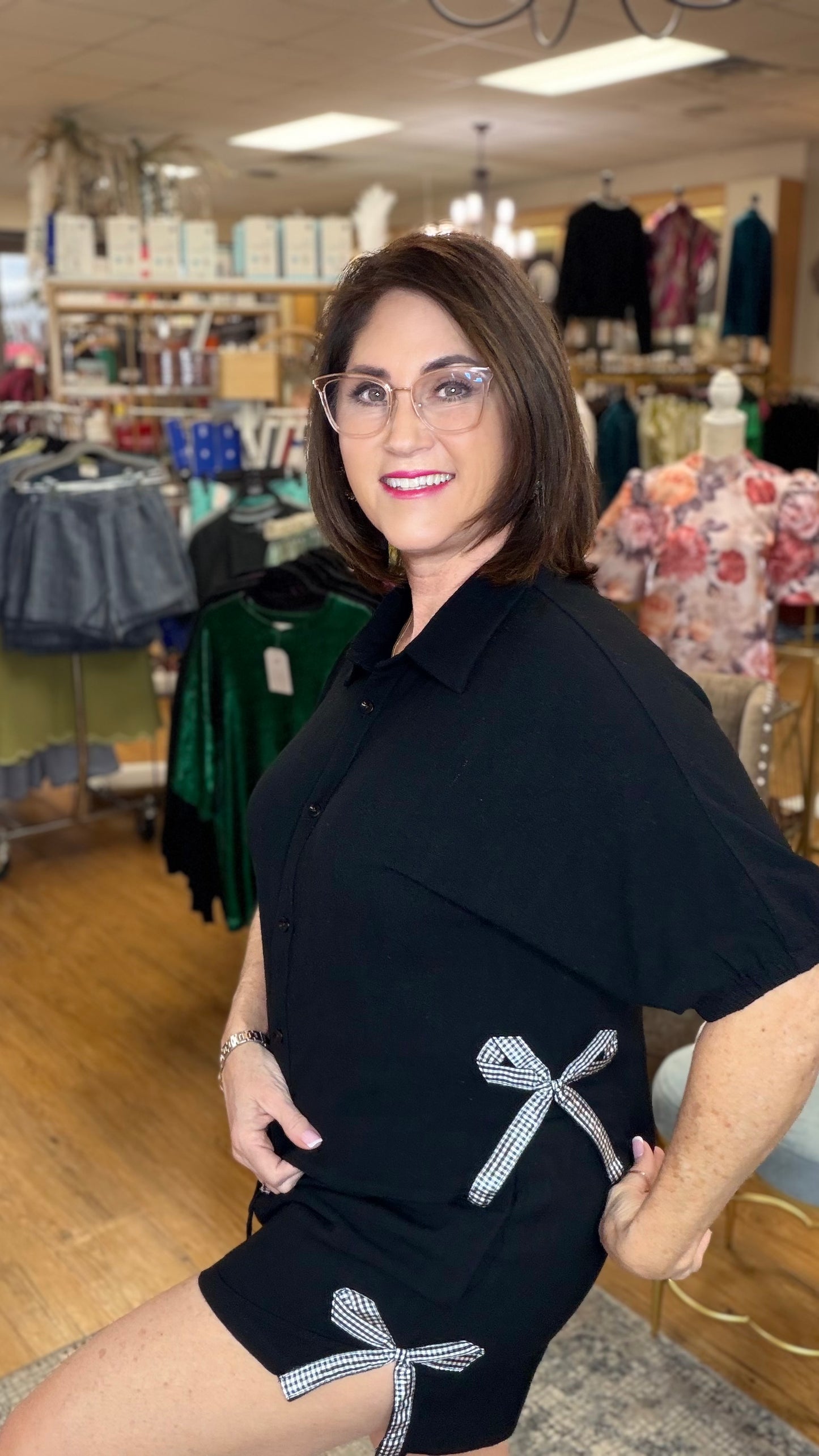 Linen Blend Elastic Shorts Bow Hem Applique