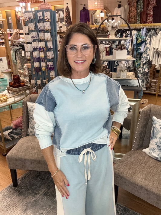 Frayed color block top