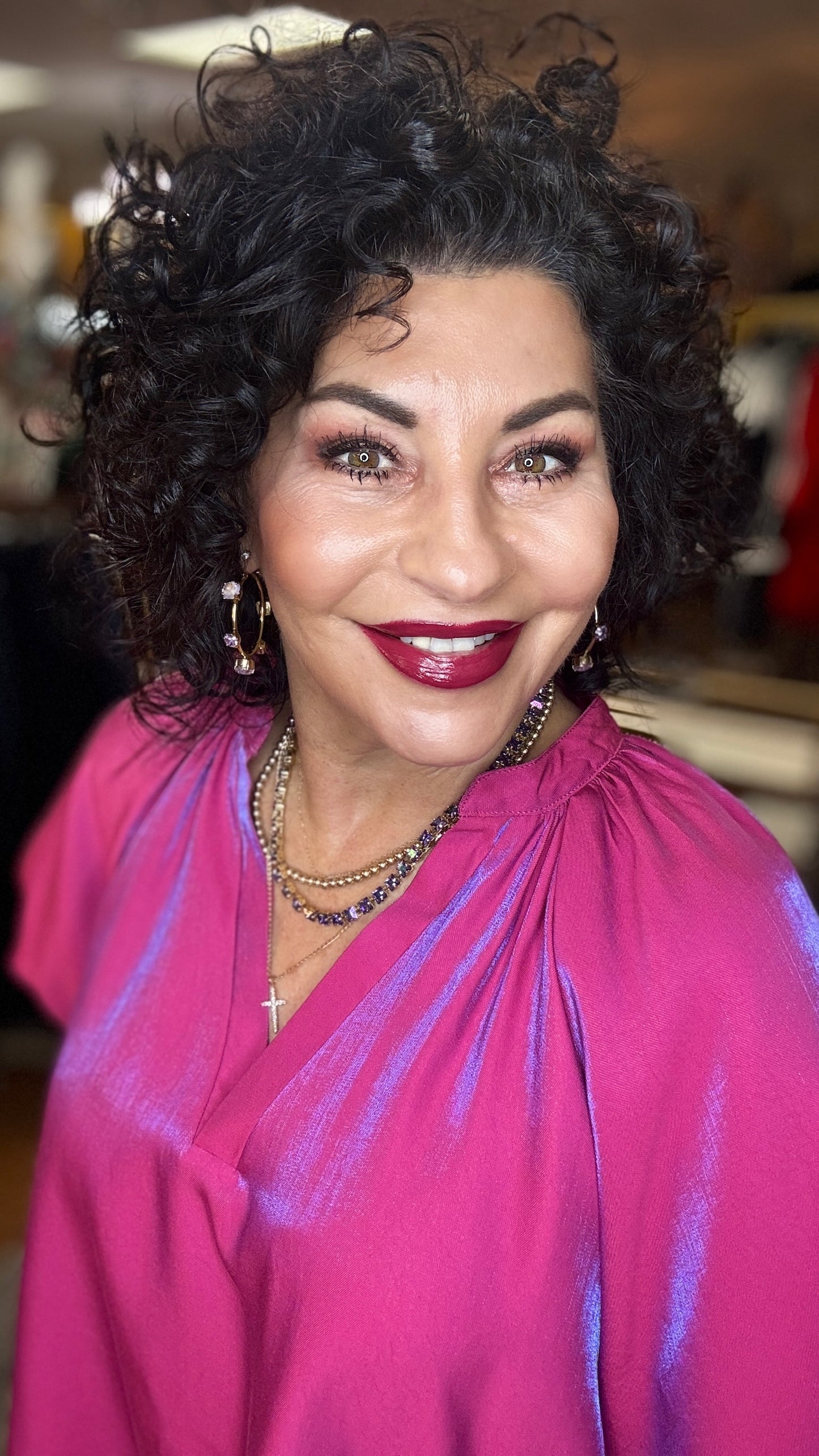 V-Neck Band Bubble Sleeve High Low Blouse