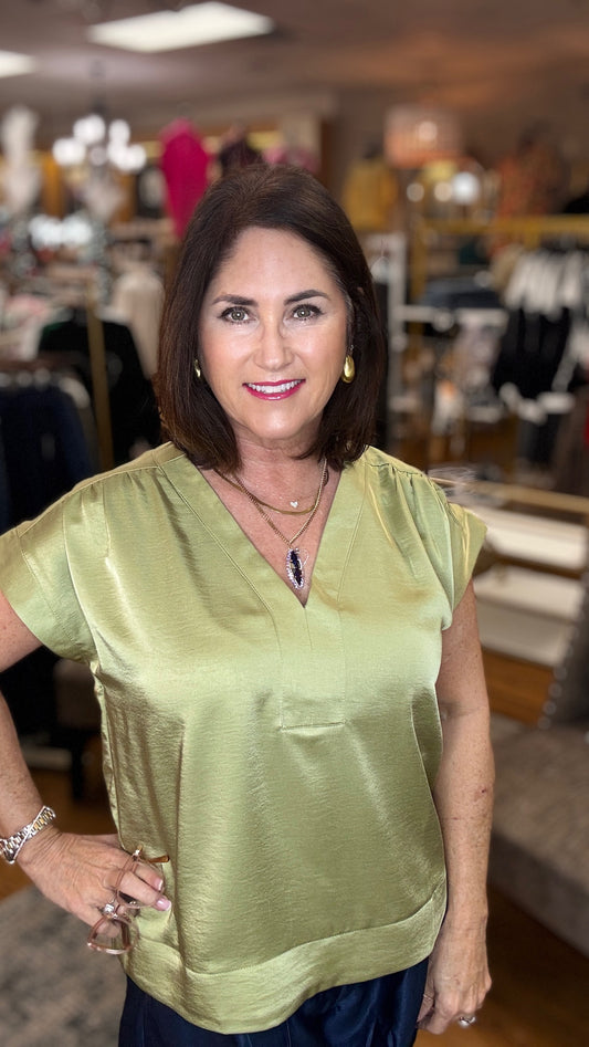 V-Neck Placket Sleeve Cuffs Top