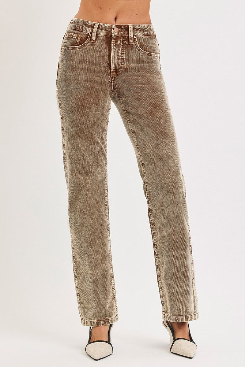 Tummy Control Mid Rise Straight Leg Corduroy Jeans