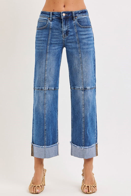Slouchy Crop Wide Seam Detailed Jeans