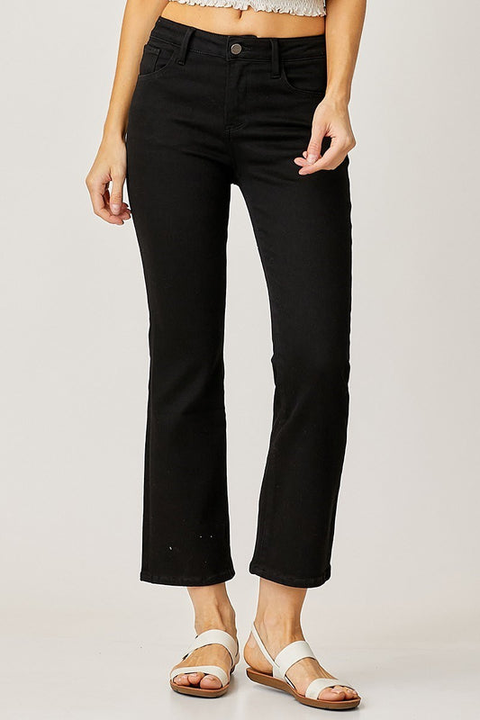Mid Rise Crop Straight Leg Jeans